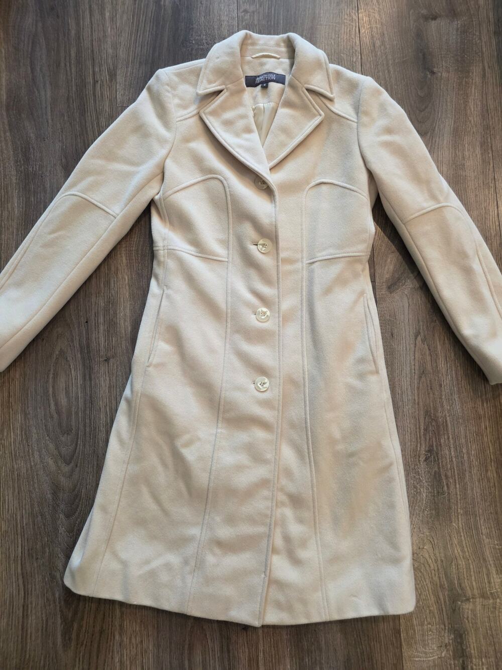 Vintage Y2K Kenneth Cole Reaction Cream Wool Trench Coat Size 4